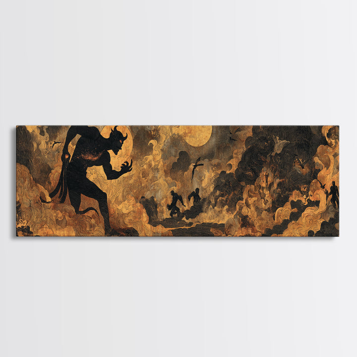 The Volcanic Demon Festival, Dark Symbolist Art, Extra Wide Wall Art, Gothic Horror Wall Art, Framed Canvas Print