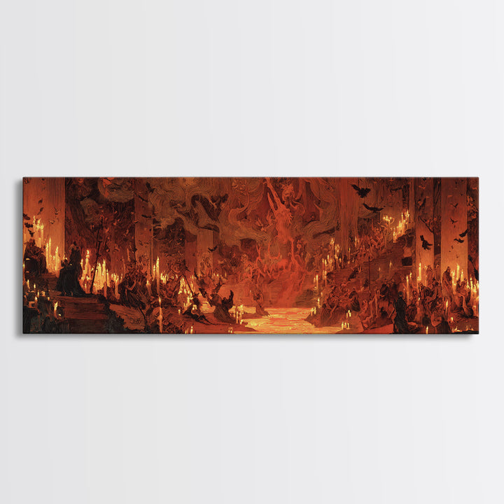 The Volcanic Demon Festival, Expressionist Gothic Art, Extra Wide Wall Art, Dark Fantasy Wall Art, Framed Canvas Print, Halloween Wall Art
