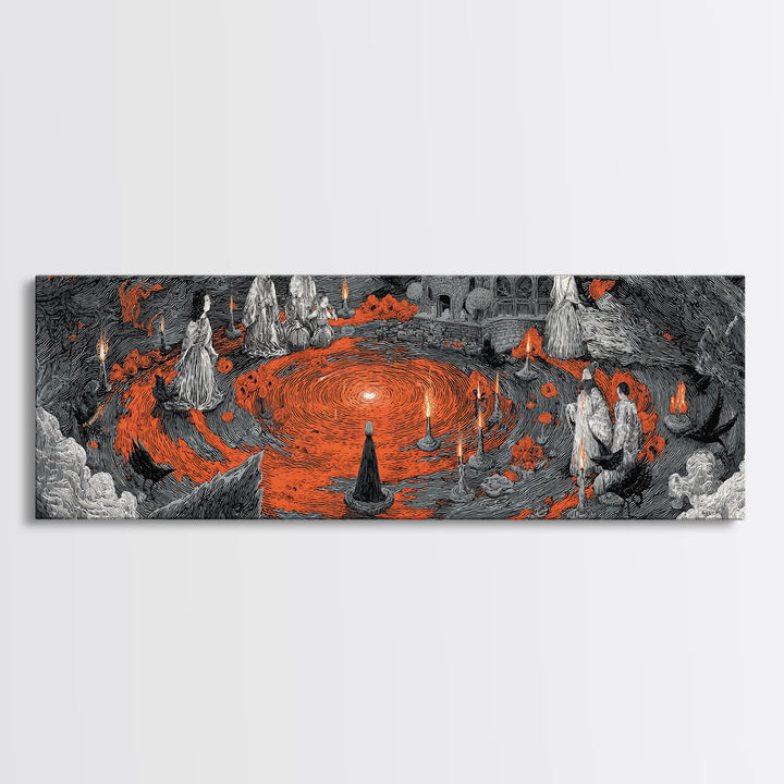 The Volcanic Demon Festival, Victorian Macabre Art, Extra Wide Wall Art, Dark Fantasy Wall Art, Canvas Print, Halloween Wall Art