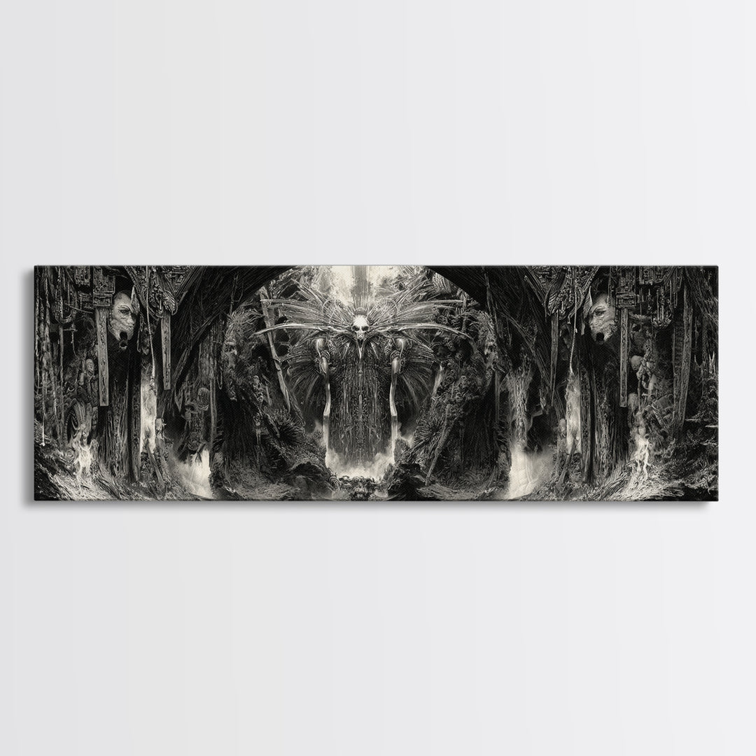 The Volcanic Demon Festival, Biomechanical Horror Art, Extra Wide Wall Art, Gothic Horror Wall Art, Framed Canvas Print, Halloween Wall Art