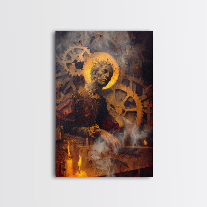 The Clockwork Haunted House, Dark Renaissance Art, Vertical Wall Art, Dark Fantasy Wall Art, Framed Canvas Print, Halloween Decor