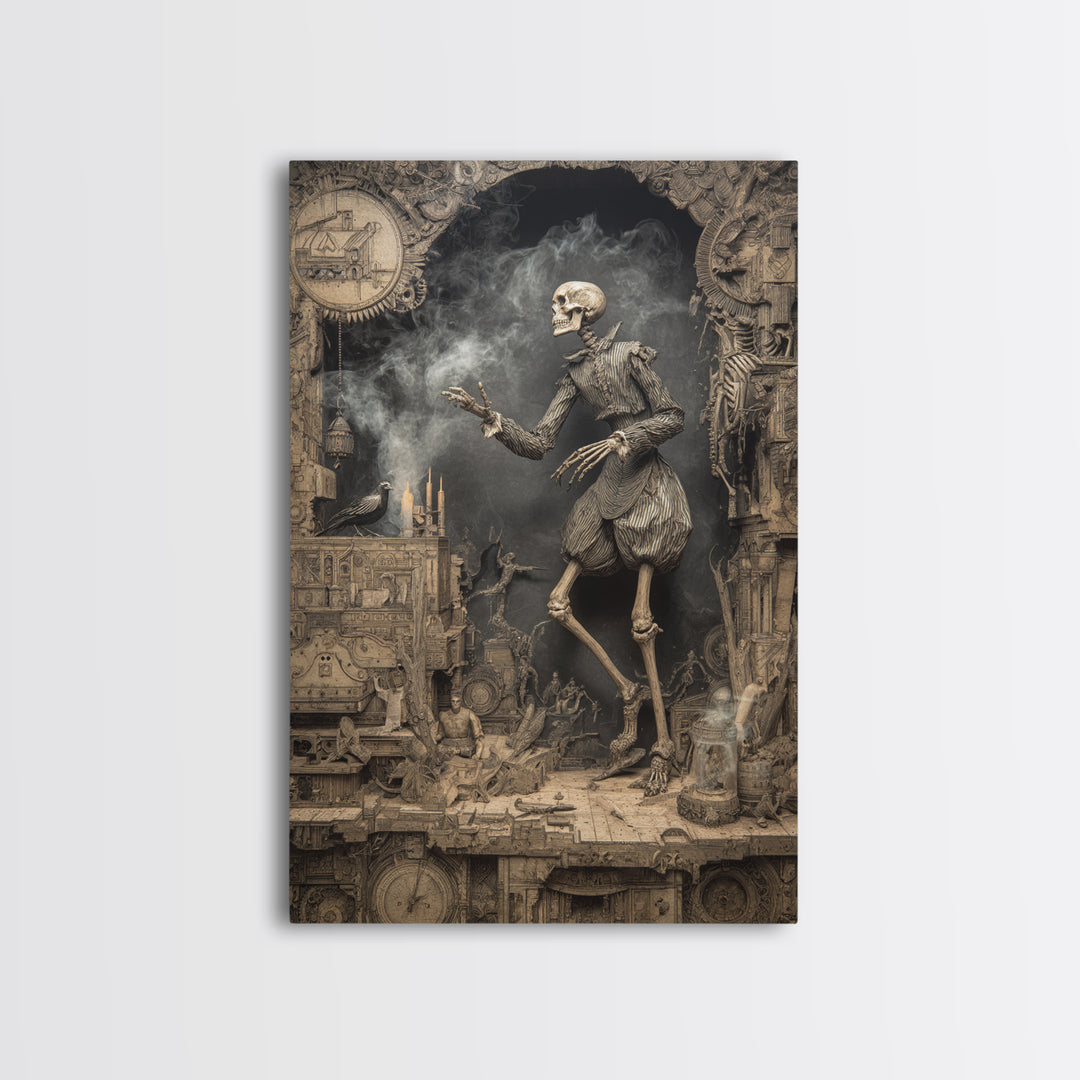 The Clockwork Haunted House, Danse Macabre Art, Vertical Wall Art, Dark Fantasy Wall Art, Framed Canvas Print