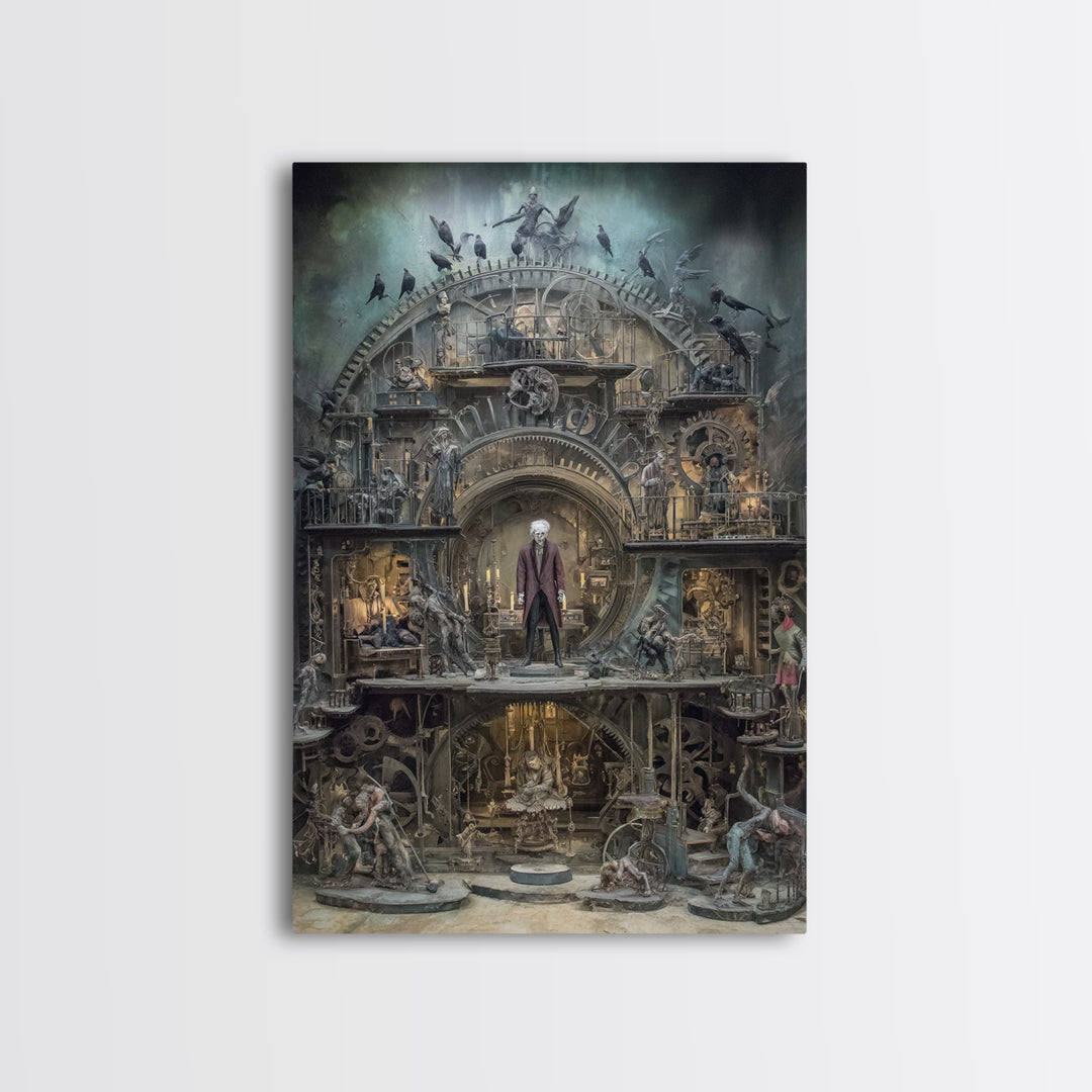 The Clockwork Haunted House, Gothic Nightmare Art, Vertical Wall Art, Macabre Wall Art, Canvas Print, Halloween Wall Art