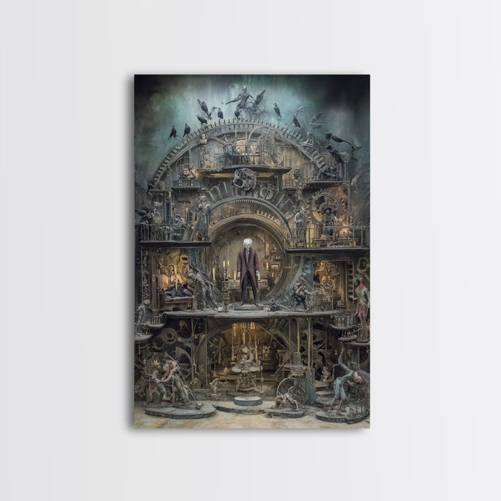 The Clockwork Haunted House, Gothic Nightmare Art, Vertical Wall Art, Macabre Wall Art, Canvas Print, Halloween Wall Art