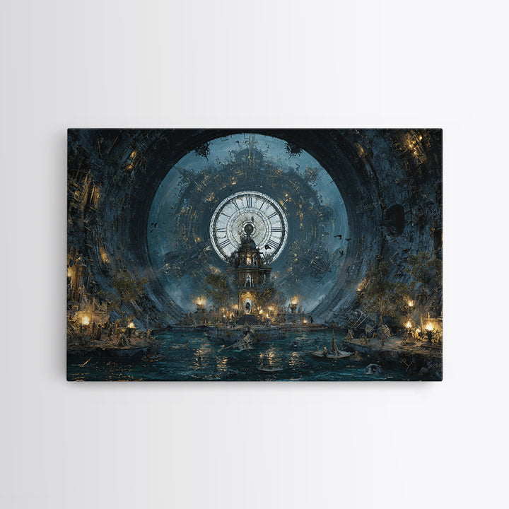 The Clockwork Haunted House, Symbolist Gothic Landscape, Landscape Wall Art, Gothic Horror Wall Art, Framed Canvas Print, Spooky Wall Decor