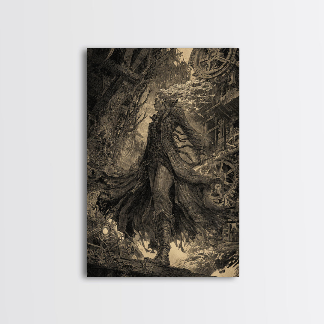 The Clockwork Haunted House, Gothic Storybook Art, Vertical Wall Art, Gothic Horror Wall Art, Canvas Print, Halloween Wall Art