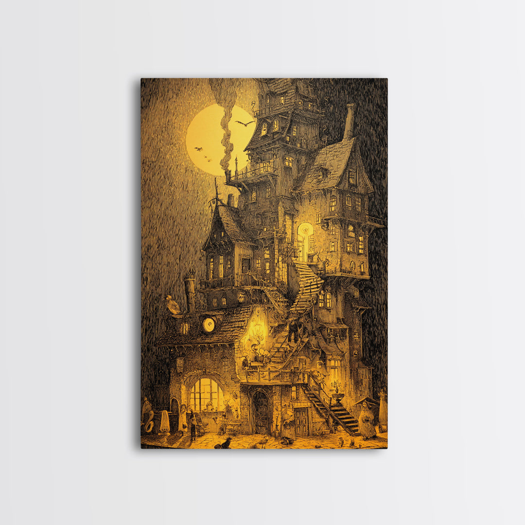 The Clockwork Haunted House, Victorian Macabre Art, Vertical Wall Art, Macabre Wall Art, Canvas Print, Halloween Wall Art