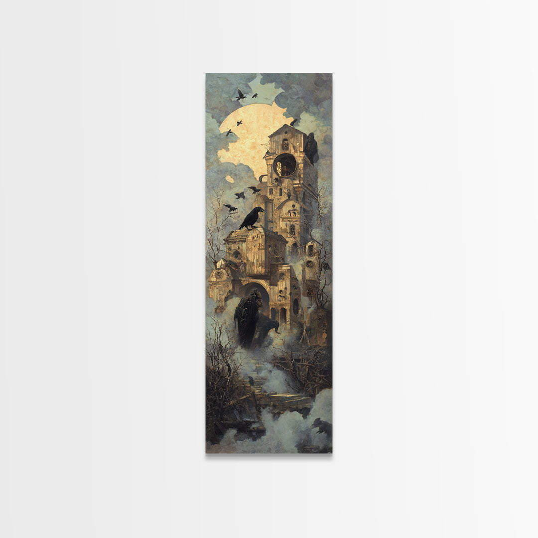 The Clockwork Haunted House, Surreal Apocalyptic Art, Tall Narrow Wall Art, Dark Fantasy Wall Art, Framed Canvas Print