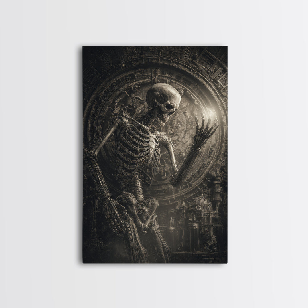 The Clockwork Haunted House, Biomechanical Horror Art, Vertical Wall Art, Dark Fantasy Wall Art, Framed Canvas Print, Halloween Wall Art