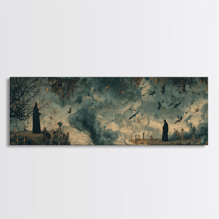 The Upside-Down Cemetery, Medieval Grotesque Art, Extra Wide Wall Art, Macabre Wall Art, Canvas Print, Halloween Wall Art
