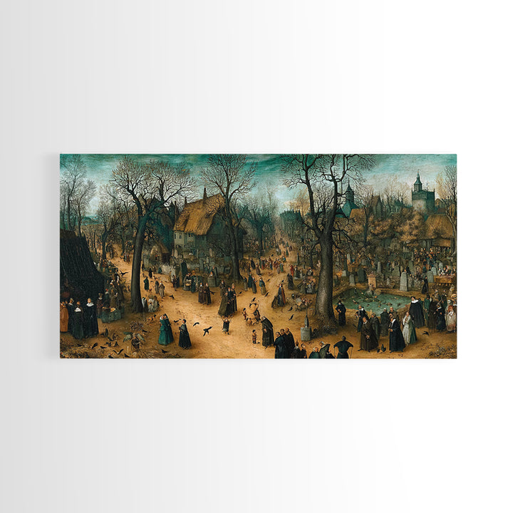 The Upside-Down Cemetery, Northern Renaissance Horror, Wide Panoramic Art, Macabre Wall Art, Canvas Print, Halloween Wall Art