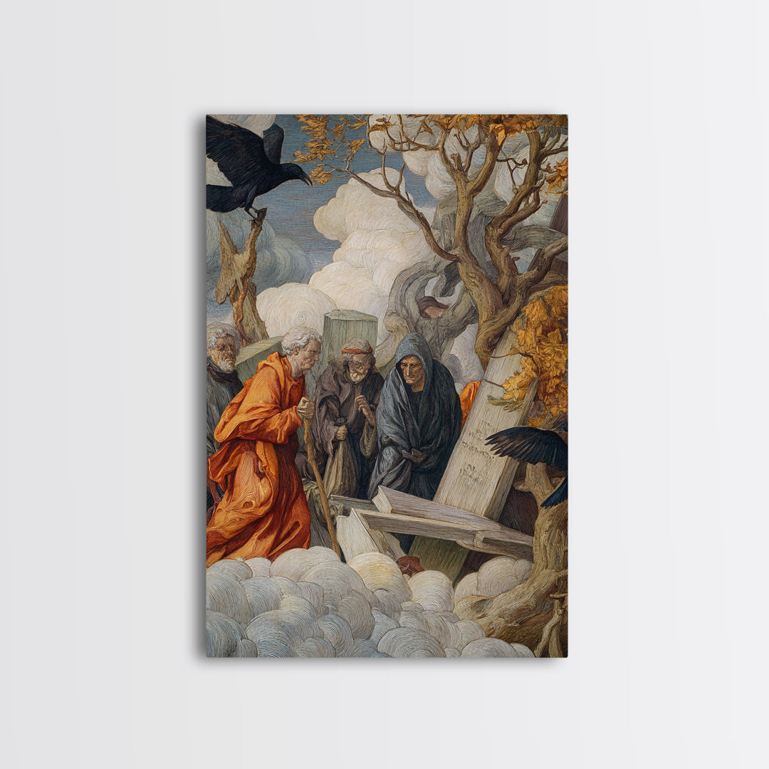 The Upside-Down Cemetery, Dark Renaissance Art, Vertical Wall Art, Gothic Horror Wall Art, Framed Canvas Print