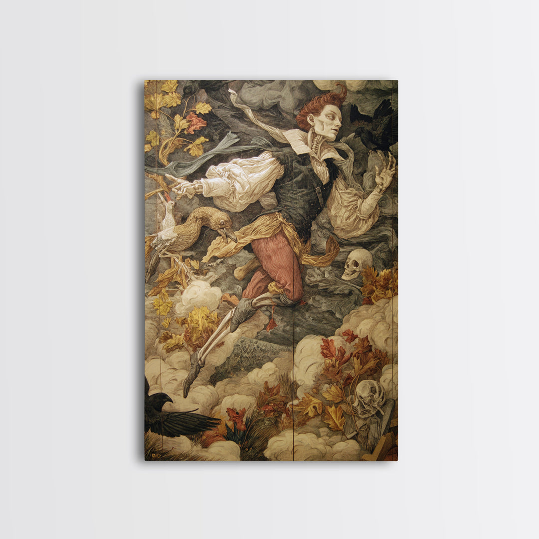 The Upside-Down Cemetery, Danse Macabre Art, Vertical Wall Art, Macabre Wall Art, Canvas Print, Halloween Wall Art