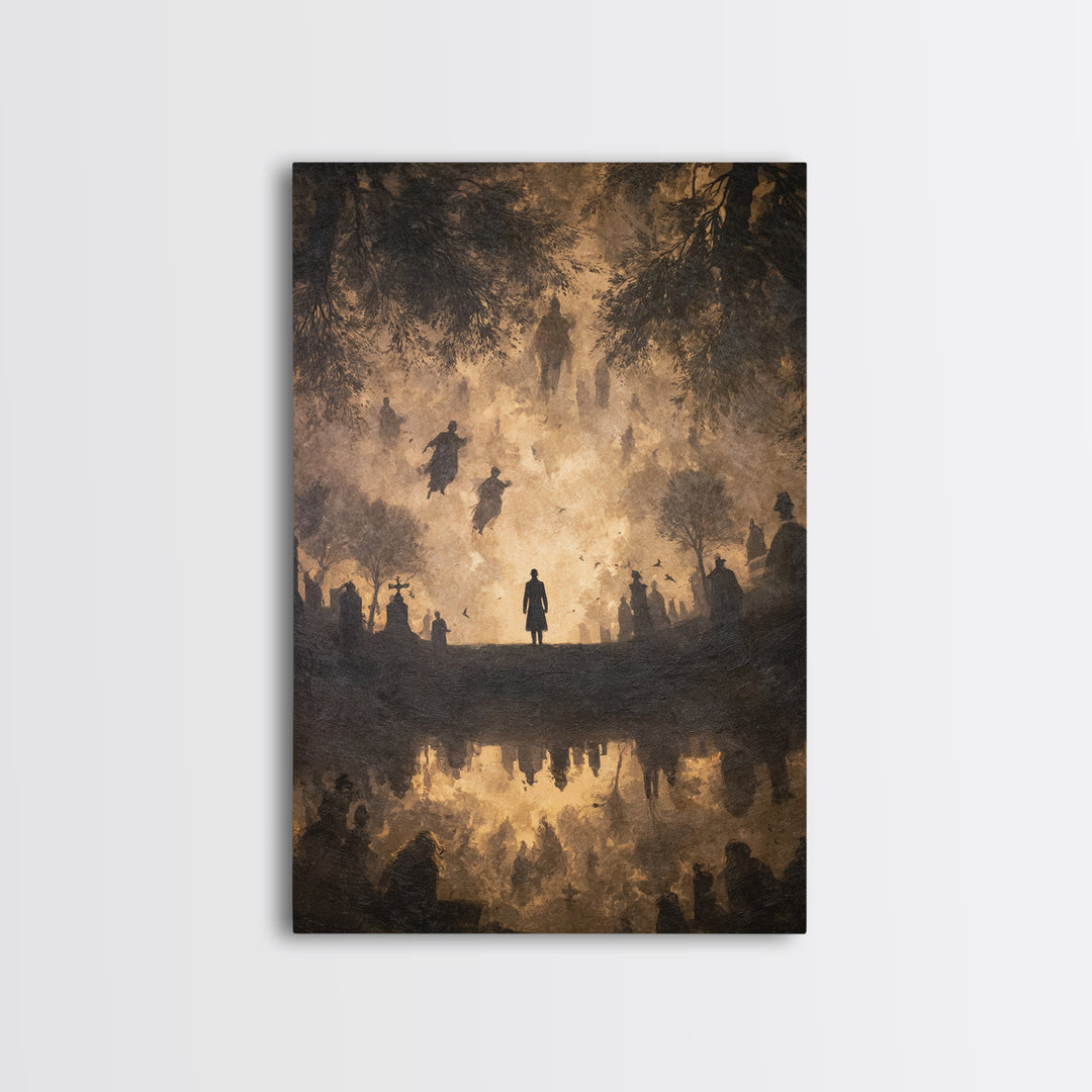 The Upside-Down Cemetery, Dark Romantic Horror Art, Vertical Wall Art, Macabre Wall Art, Framed Canvas Print, Halloween Wall Art