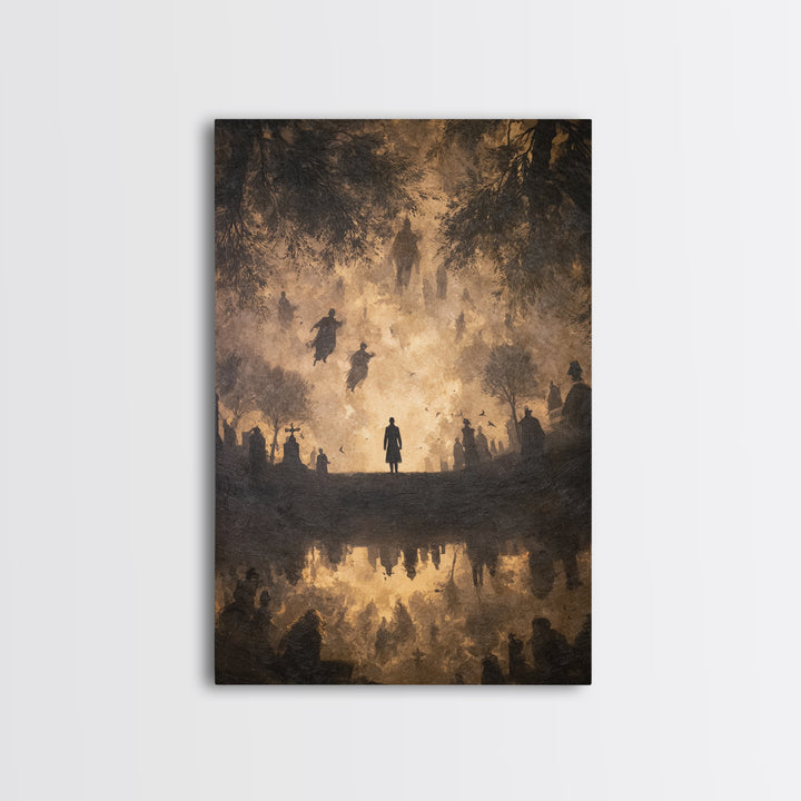 The Upside-Down Cemetery, Dark Romantic Horror Art, Vertical Wall Art, Macabre Wall Art, Framed Canvas Print, Halloween Wall Art