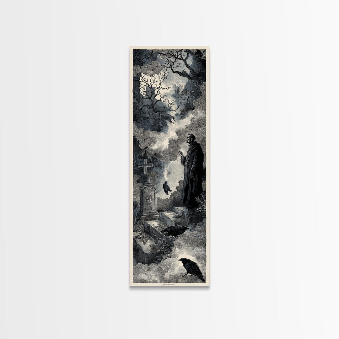 The Upside-Down Cemetery, Architectural Etching Art, Tall Narrow Wall Art, Gothic Horror Wall Art, Canvas Print