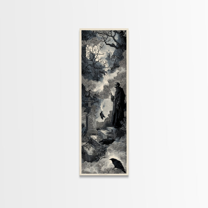 The Upside-Down Cemetery, Architectural Etching Art, Tall Narrow Wall Art, Gothic Horror Wall Art, Canvas Print