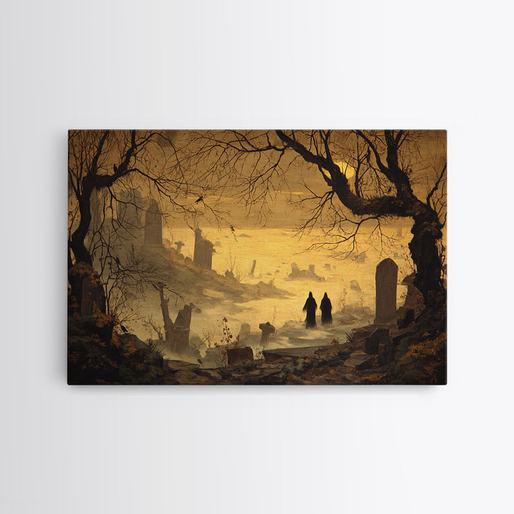 The Upside-Down Cemetery, Romantic Gothic Landscape, Landscape Wall Art, Dark Halloween Decor, Canvas Print, Halloween Wall Art