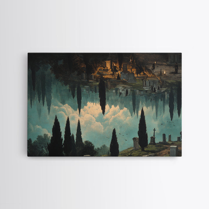 The Upside-Down Cemetery, Symbolist Gothic Landscape, Landscape Wall Art, Dark Halloween Decor, Canvas Print, Halloween Wall Art