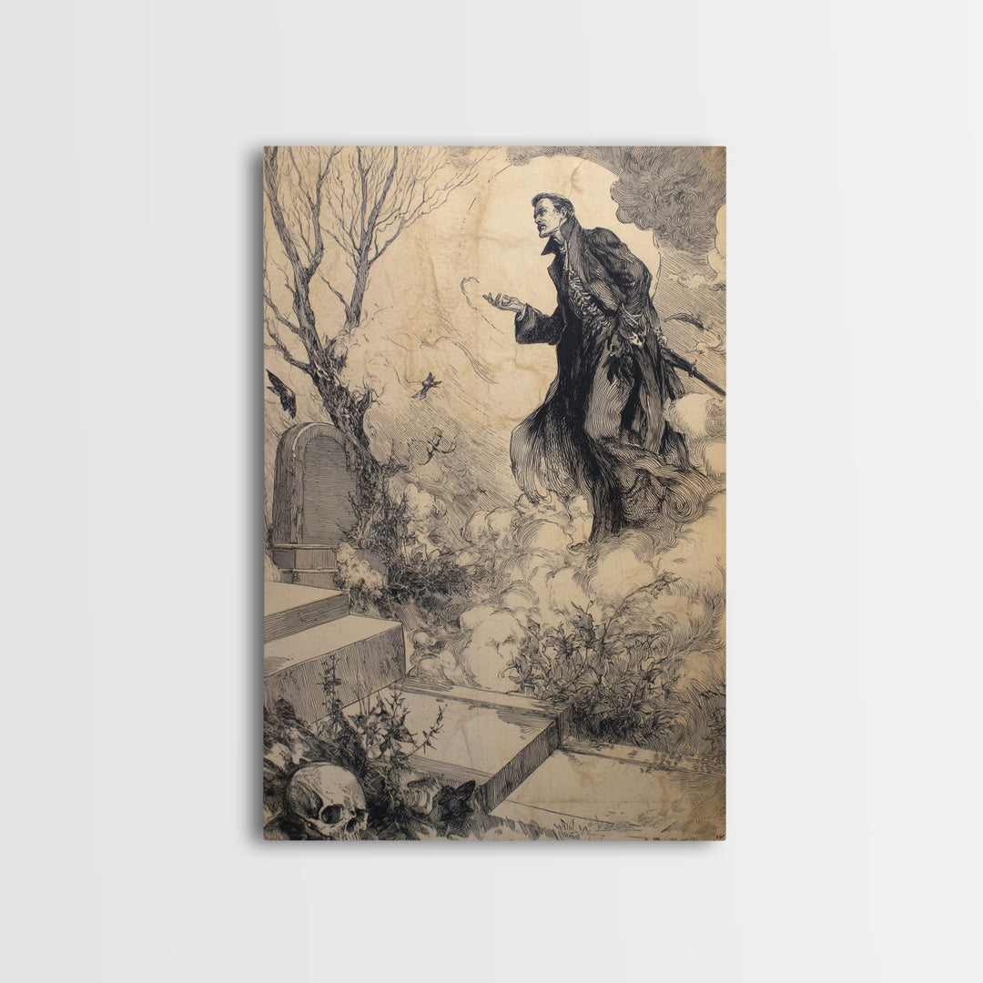 The Upside-Down Cemetery, Decadent Gothic Art, Vertical Wall Art, Macabre Wall Art, Canvas Print, Halloween Wall Art, Horror Wall Art