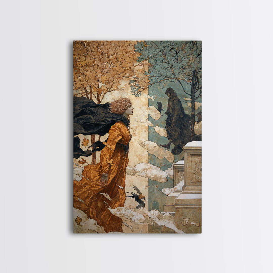 The Upside-Down Cemetery, Symbolist Death Art, Vertical Wall Art, Gothic Horror Wall Art, Framed Canvas Print, Halloween Wall Art