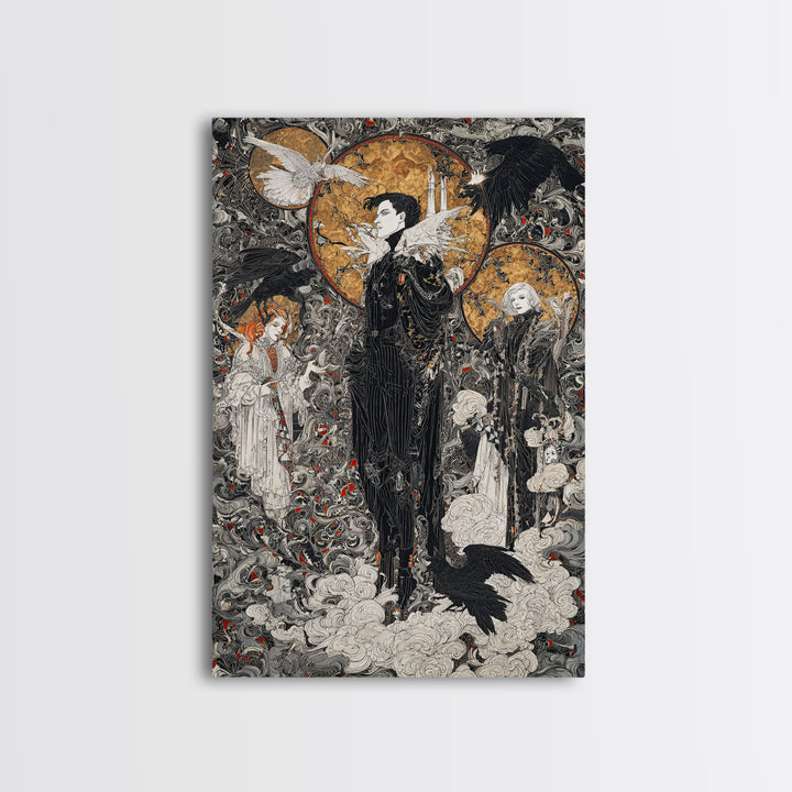The Upside-Down Cemetery, Stained Glass Gothic Art, Vertical Wall Art, Dark Halloween Decor, Framed Canvas Print, Halloween Wall Art