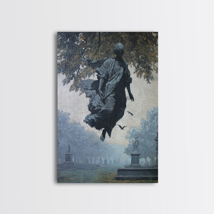 The Upside-Down Cemetery, Biomechanical Horror Art, Vertical Wall Art, Dark Halloween Decor, Framed Canvas Print, Halloween Wall Art