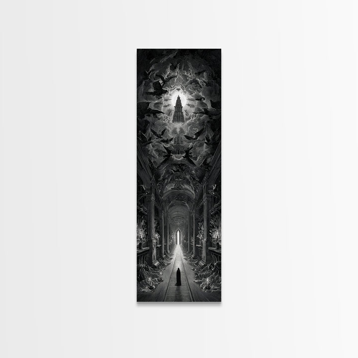 The Infinite Hallway, Gothic Engraving Art, Tall Narrow Wall Art, Macabre Wall Art, Framed Canvas Print, Halloween Wall Art