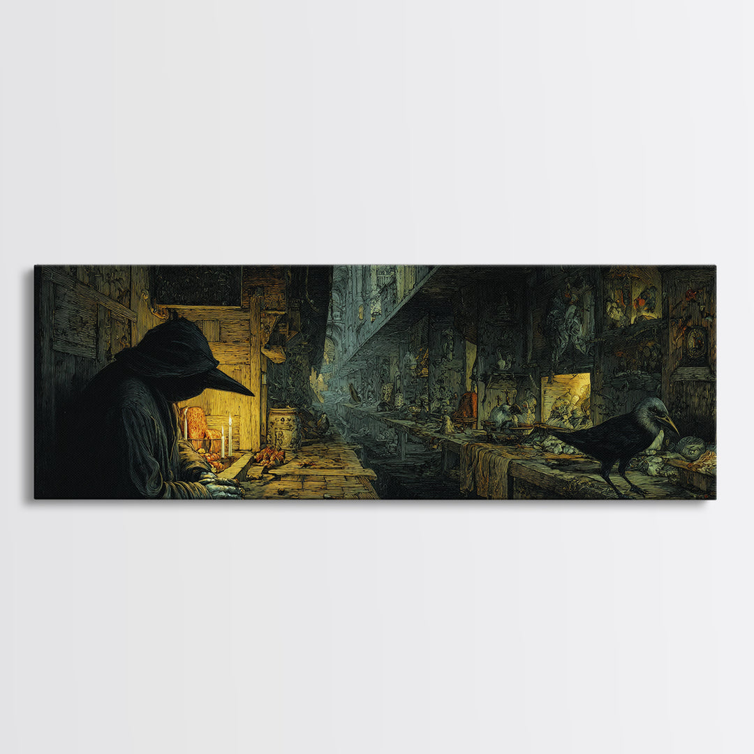 The Infinite Hallway, Medieval Grotesque Art, Extra Wide Wall Art, Dark Halloween Decor, Canvas Print, Halloween Wall Art
