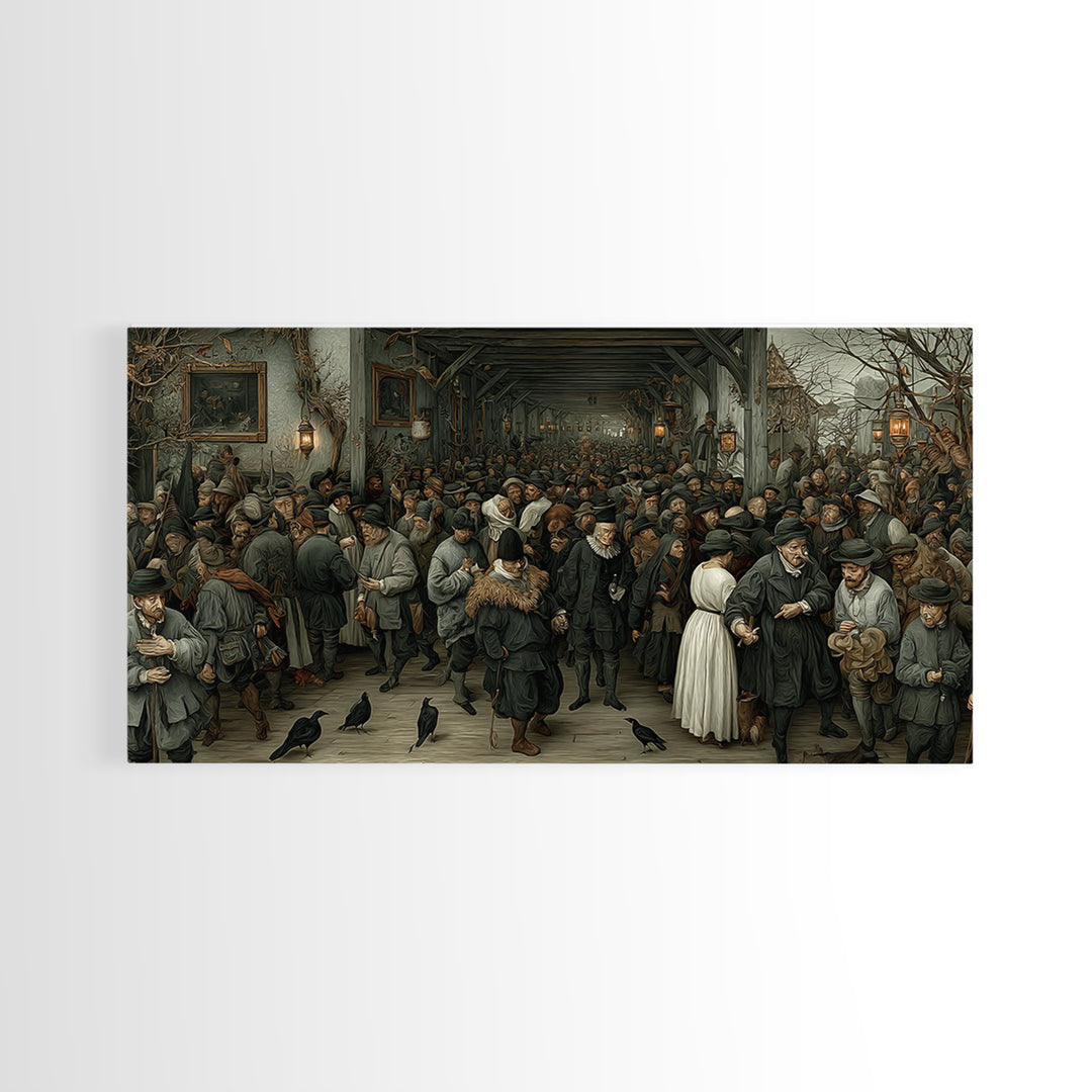 The Infinite Hallway, Northern Renaissance Horror, Wide Panoramic Art, Gothic Horror Wall Art, Canvas Print, Halloween Wall Art