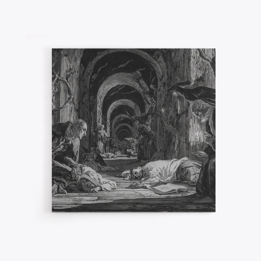 The Infinite Hallway, Gothic Nightmare Art, Square Wall Art, Dark Fantasy Wall Art, Framed Canvas Print, Halloween Wall Art