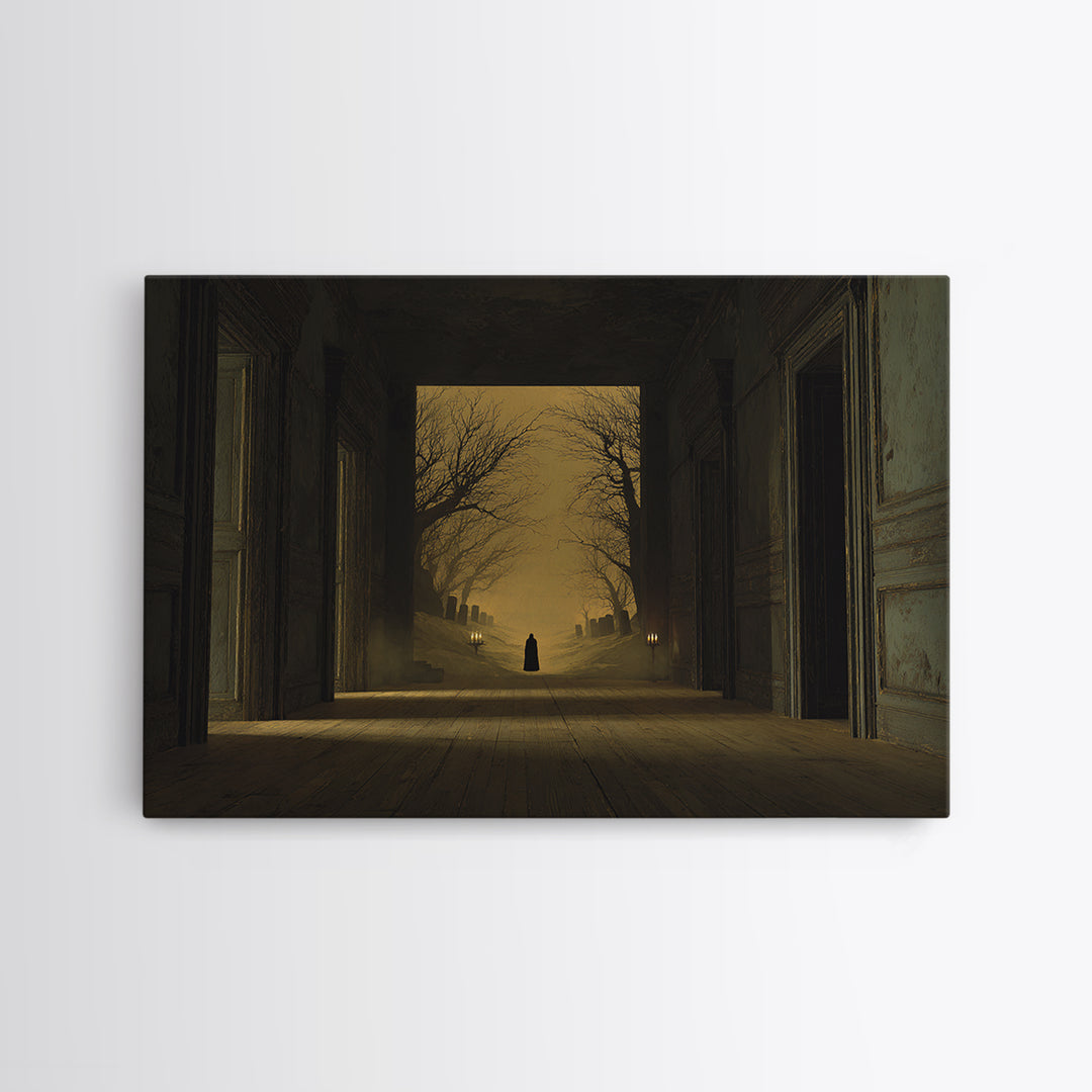 The Infinite Hallway, Romantic Gothic Landscape, Landscape Wall Art, Dark Halloween Decor, Canvas Print, Halloween Wall Art