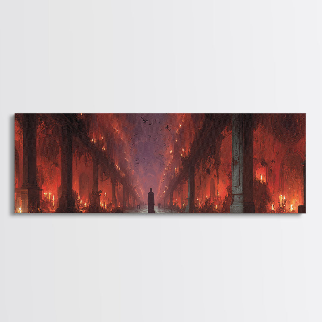 The Infinite Hallway, Apocalyptic Romantic Art, Extra Wide Wall Art, Macabre Wall Art, Framed Canvas Print, Halloween Wall Art
