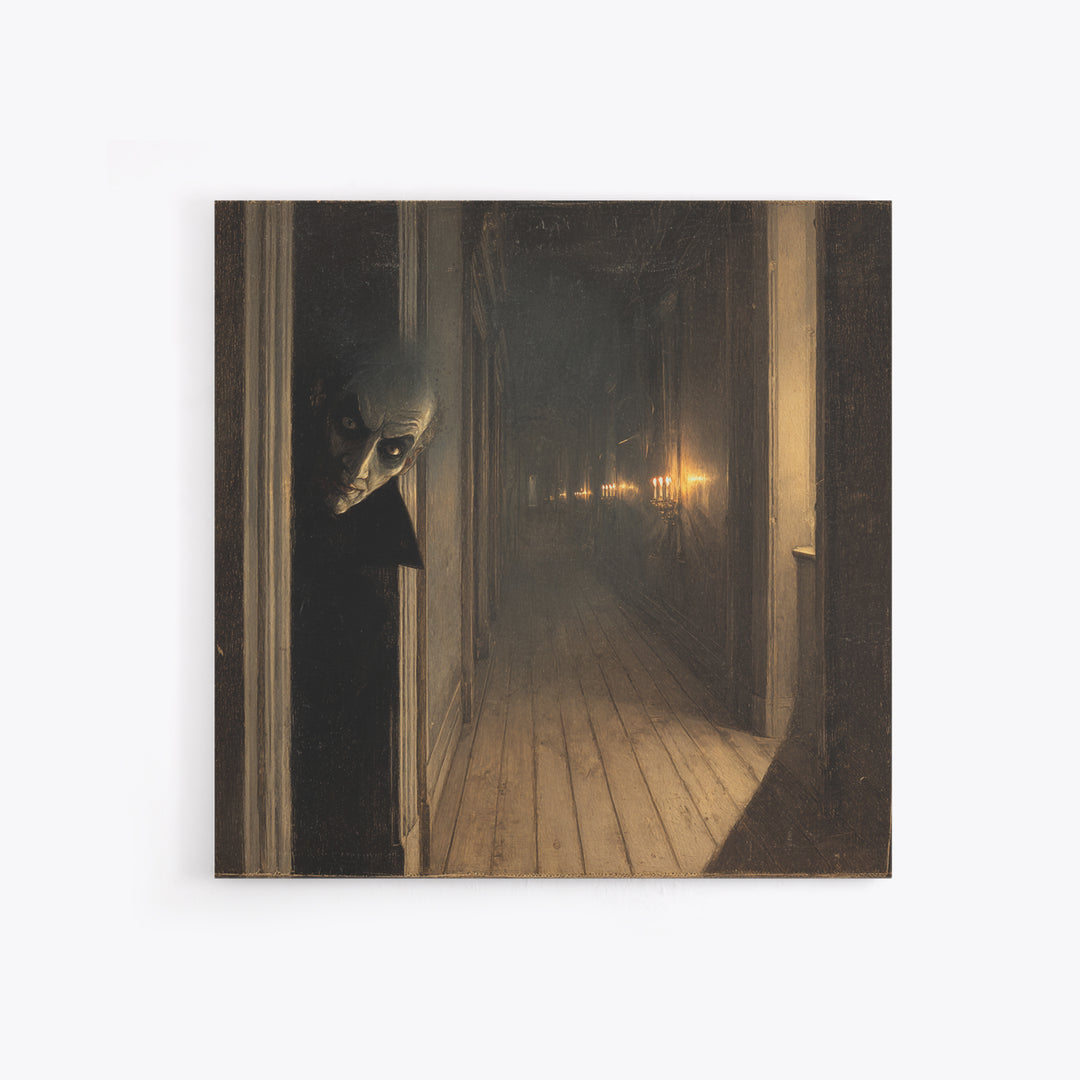 The Infinite Hallway, Symbolist Dream Art, Square Wall Art, Dark Halloween Decor, Canvas Print, Halloween Wall Art