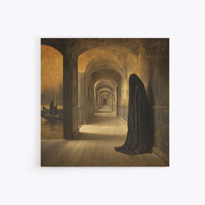 The Infinite Hallway, Symbolist Gothic Landscape, Square Wall Art, Dark Halloween Decor, Canvas Print, Halloween Wall Art, Dark Fantasy Art
