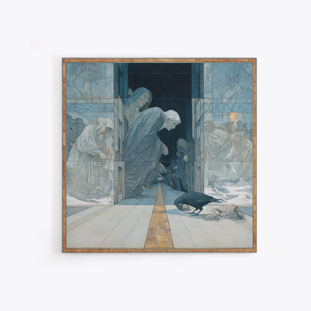 The Infinite Hallway, Symbolist Death Art, Square Wall Art, Gothic Horror Wall Art, Canvas Print, Halloween Wall Art