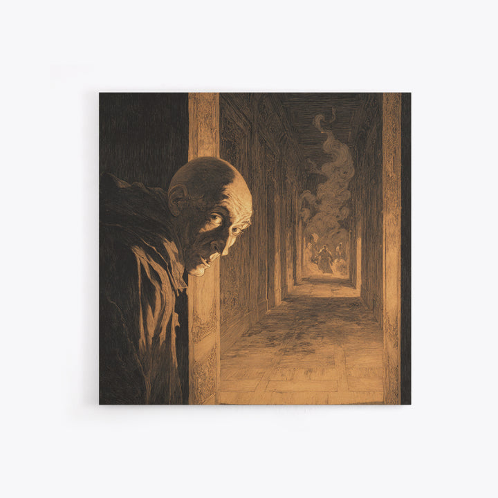 The Infinite Hallway, Symbolist Etching Art, Square Wall Art, Dark Fantasy Wall Art, Framed Canvas Print, Halloween Wall Art
