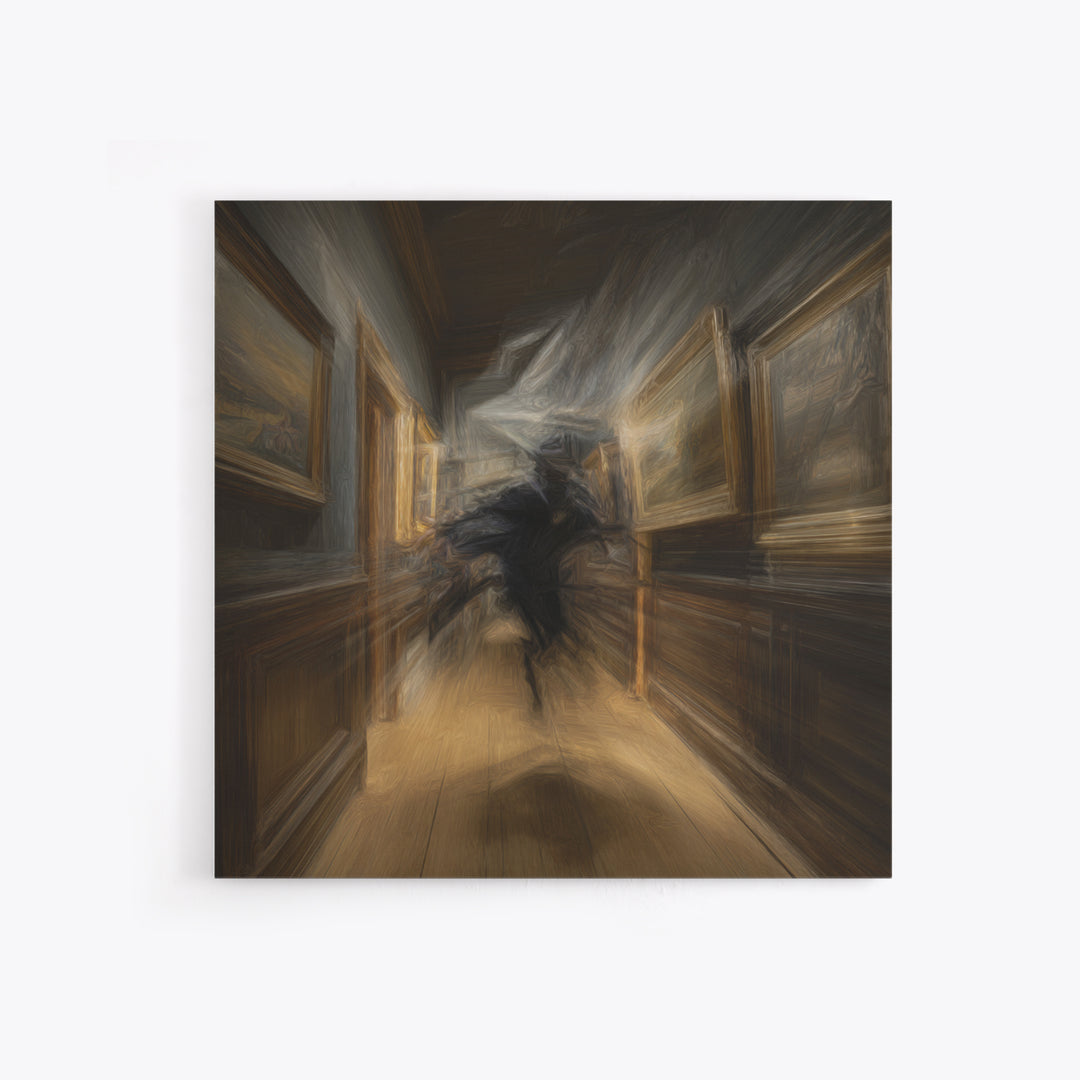 The Infinite Hallway, Expressionist Gothic Art, Square Wall Art, Macabre Wall Art, Framed Canvas Print, Halloween Wall Art
