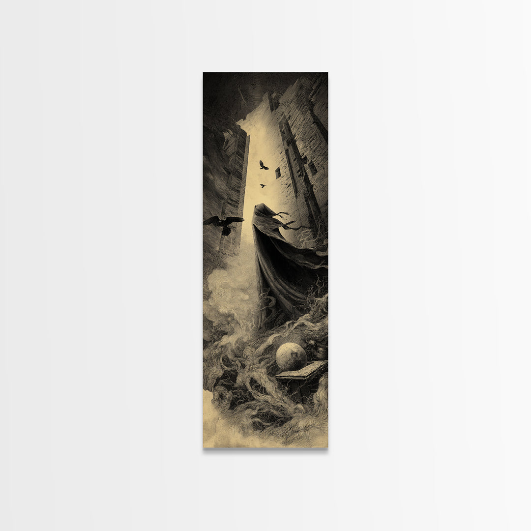 The Infinite Hallway, Surreal Apocalyptic Art, Tall Narrow Wall Art, Dark Halloween Decor, Framed Canvas Print, Halloween Wall Art