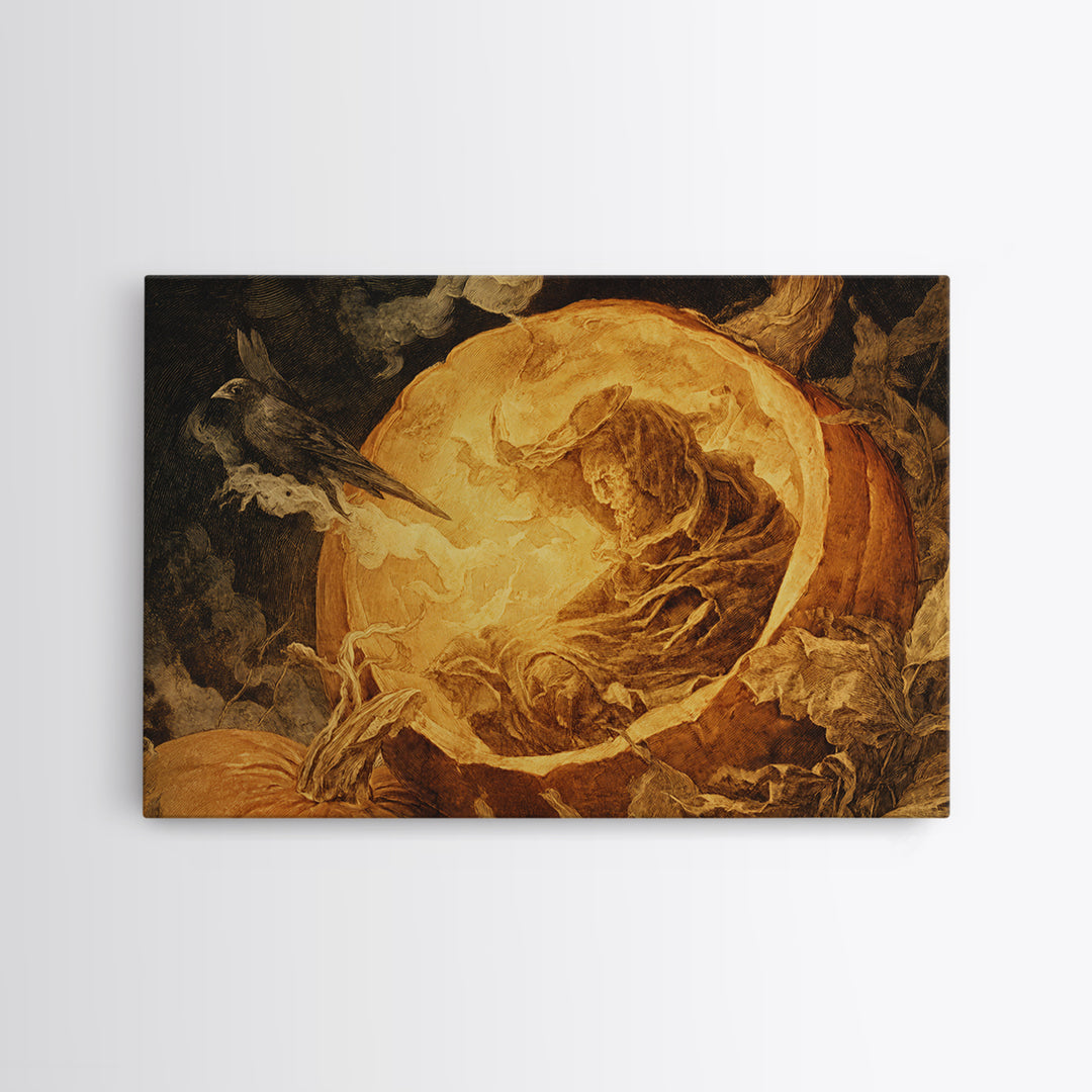 The Moon Inside A Pumpkin, Dark Renaissance Art, Landscape Wall Art, Dark Fantasy Wall Art, Framed Canvas Print