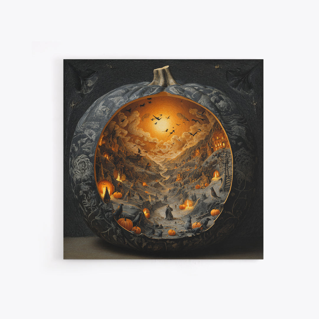 The Moon Inside A Pumpkin, Danse Macabre Art, Square Wall Art, Dark Halloween Decor, Framed Canvas Print