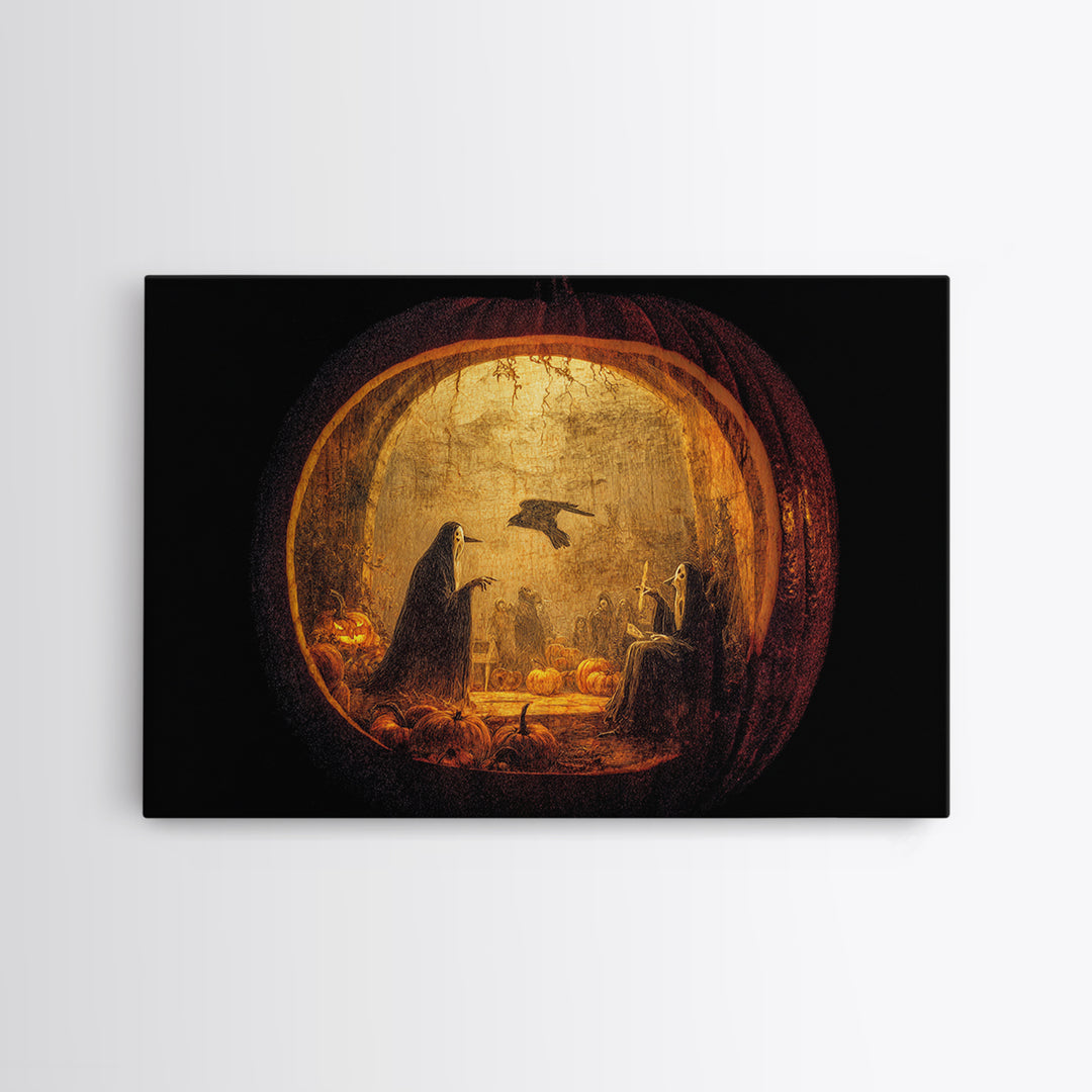 The Moon Inside A Pumpkin, Dark Romantic Horror Art, Landscape Wall Art, Gothic Horror Wall Art, Framed Canvas Print, Halloween Wall Art