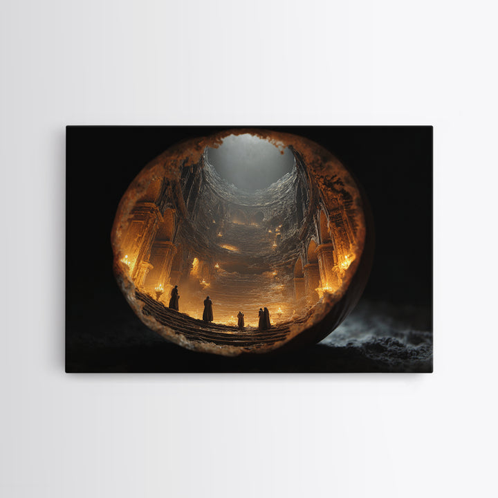 The Moon Inside A Pumpkin, Architectural Etching Art, Landscape Wall Art, Macabre Wall Art, Framed Canvas Print