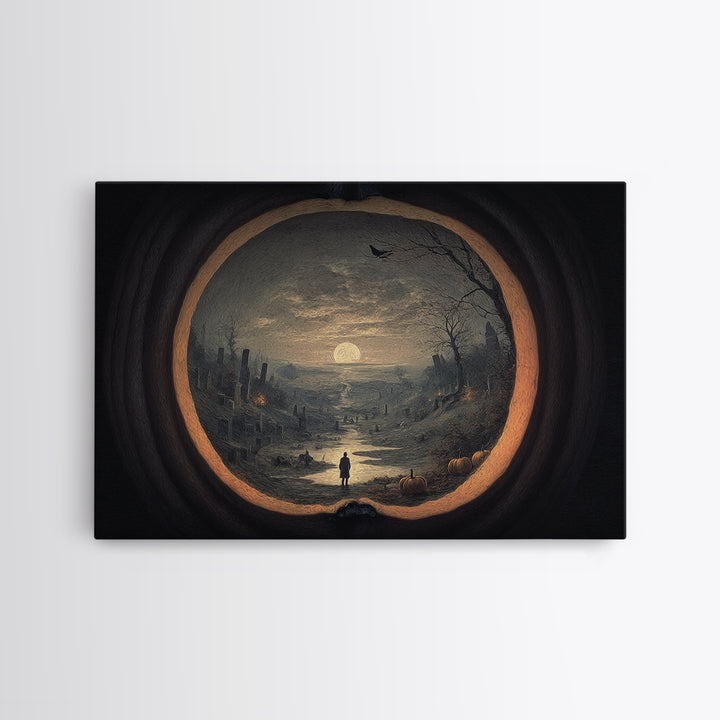 The Moon Inside A Pumpkin, Romantic Gothic Landscape, Landscape Wall Art, Macabre Wall Art, Canvas Print, Halloween Wall Art