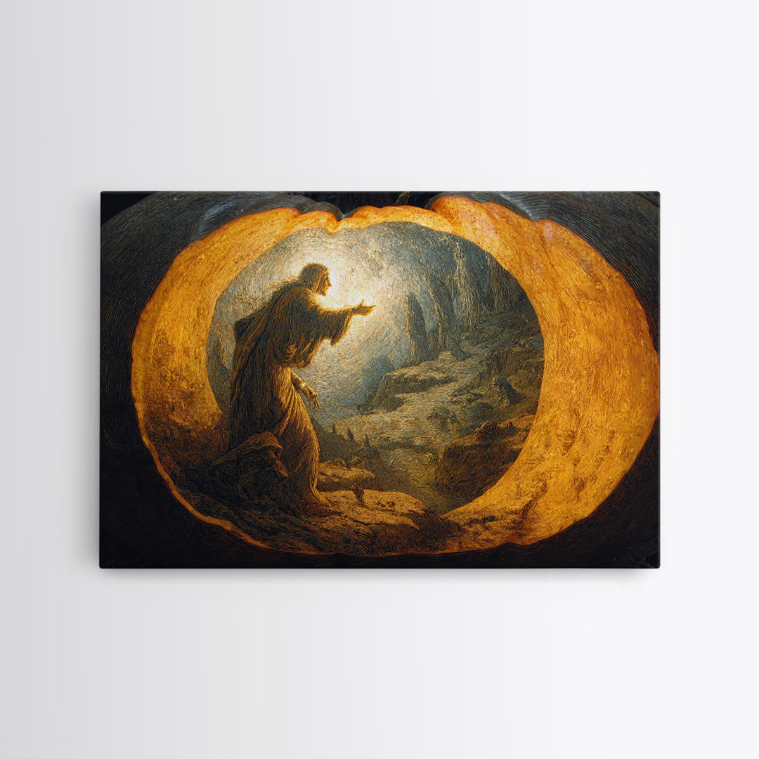 The Moon Inside A Pumpkin, Symbolist Gothic Landscape, Landscape Wall Art, Macabre Wall Art, Framed Canvas Print, Halloween Wall Art