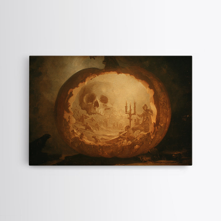 The Moon Inside A Pumpkin, Decadent Gothic Art, Landscape Wall Art, Dark Halloween Decor, Framed Canvas Print, Halloween Wall Art