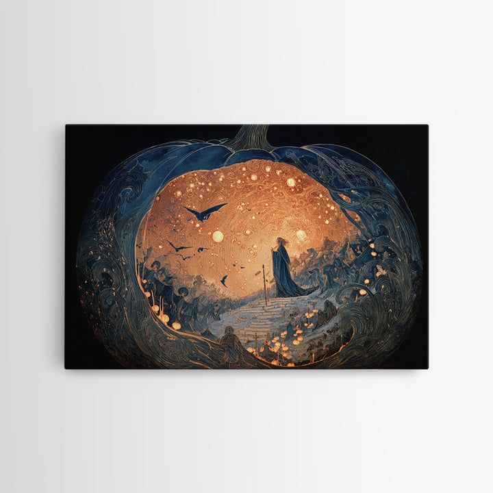 The Moon Inside A Pumpkin, Symbolist Death Art, Landscape Wall Art, Dark Fantasy Wall Art, Canvas Print, Halloween Wall Art