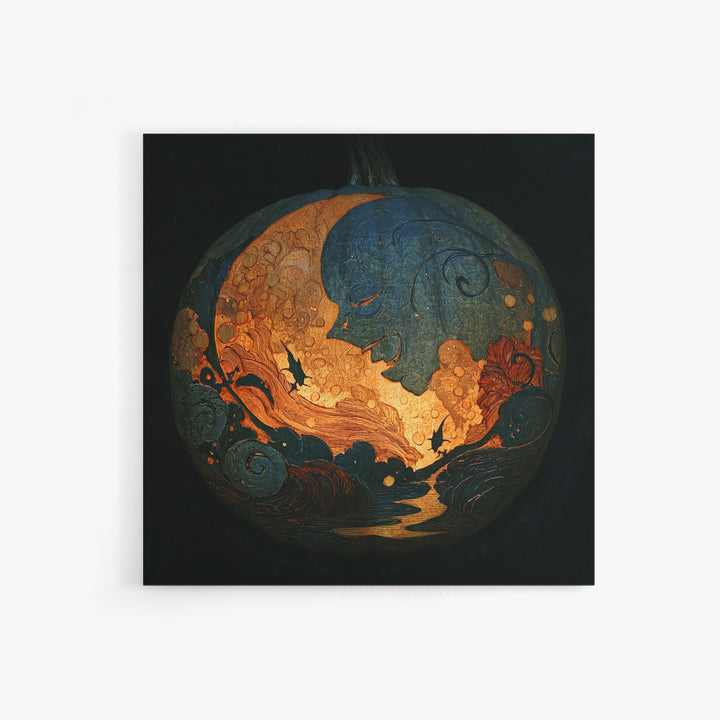 The Moon Inside A Pumpkin, Dark Symbolist Art, Square Wall Art, Macabre Wall Art, Canvas Print, Halloween Wall Art