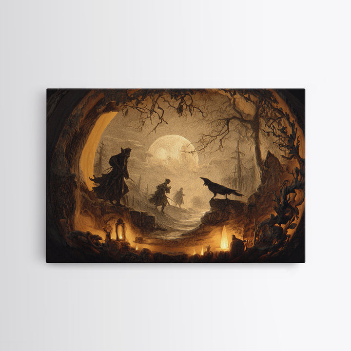 The Moon Inside A Pumpkin, Symbolist Etching Art, Landscape Wall Art, Dark Halloween Decor, Canvas Print, Halloween Wall Art