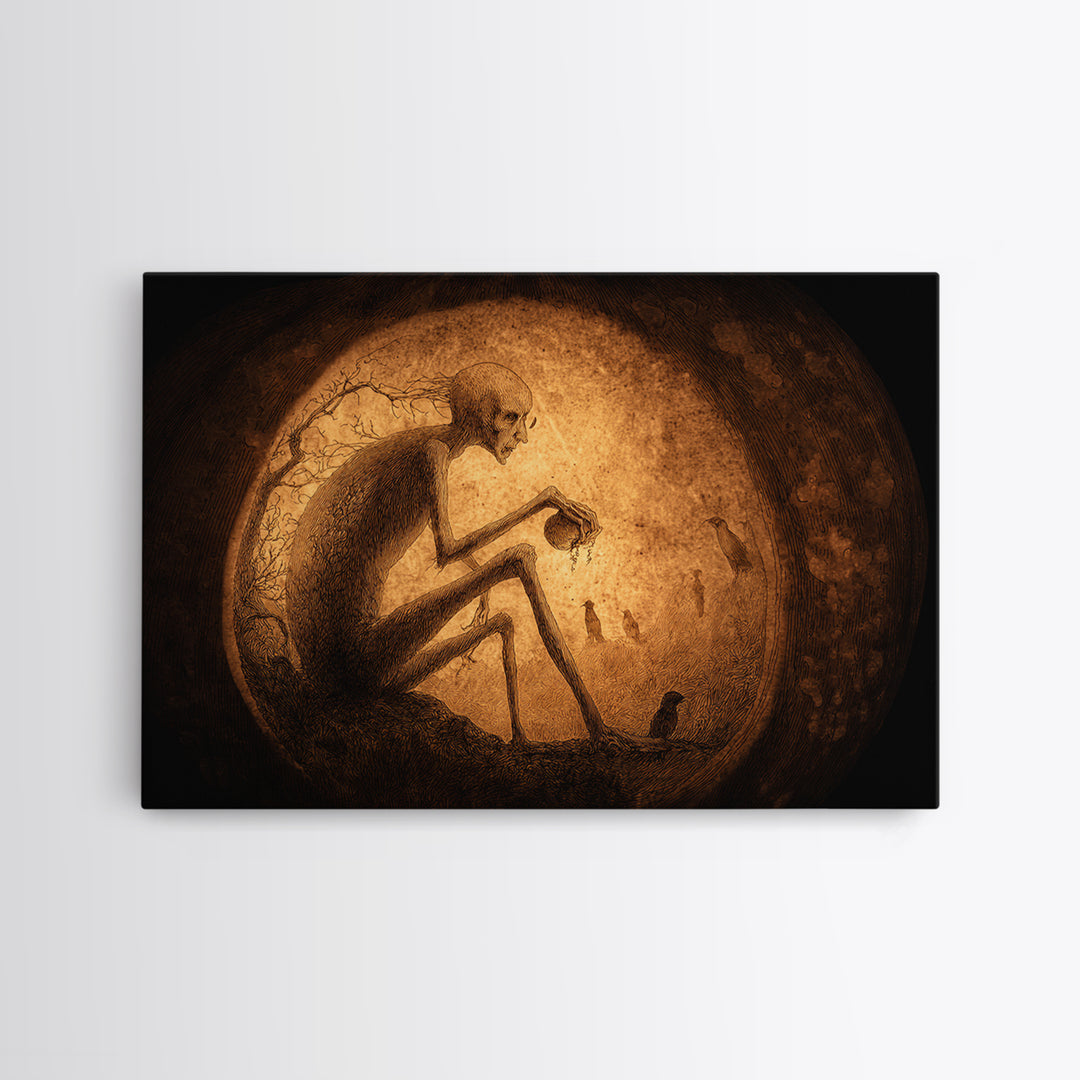 The Moon Inside A Pumpkin, Expressionist Nightmare Art, Landscape Wall Art, Dark Fantasy Wall Art, Canvas Print, Halloween Wall Art